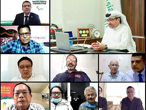 Majid Rashid Al Usaimi, President of Asian Paralympic body, conducts a webinar with the representatives.