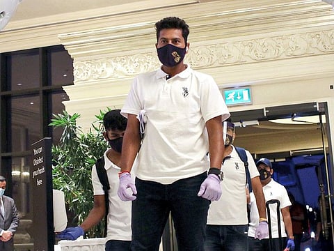 Kolkata Knight Riders team members checked into Ritz Carlton Hotel in Abu Dhabi on Thursday.