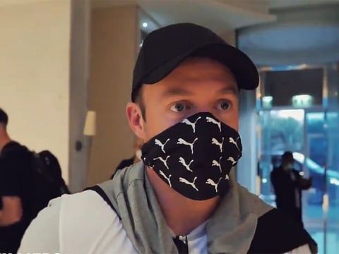 AB De Villiers arrives at the Royal Challengers Bangalore hotel in Dubai