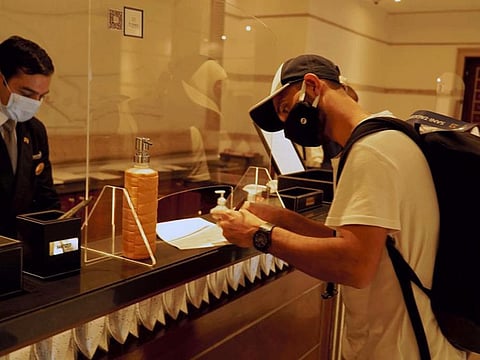 Ajinkiya Rahane of Delhi Capitals checks into the team hotel in Mumbai for a three-day quarantine. The squad will be flying into Dubai on Sunday.