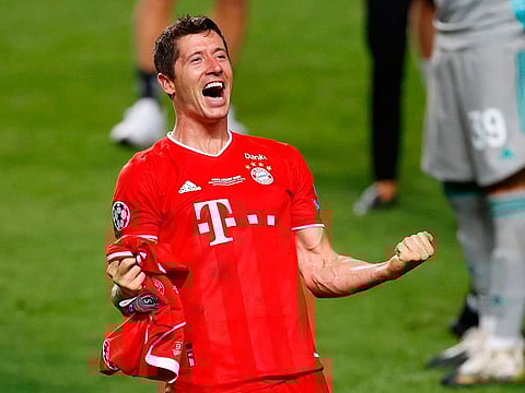Bayern Munich's Robert Lewandowski celebrates at the final whistle
