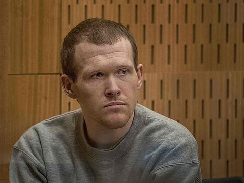 Australian white supremacist Brenton Tarrant attends his first day in court in Christchurch on August 24, 2020. -