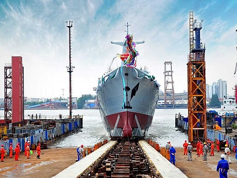 The first ship of Type-054 class frigate constructed for Pakistan Navy unveiled at the Hudong Zhonghua Shipyard Shanghai, China.