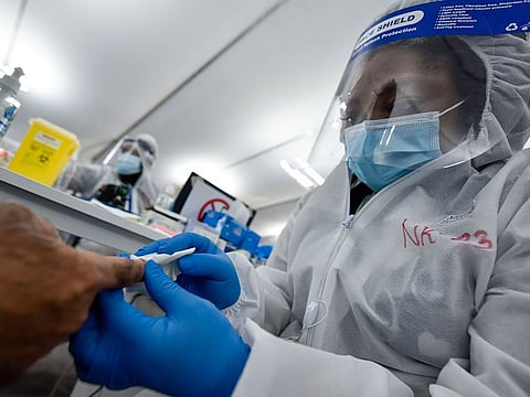 Screening centre at the Ghantoot Rapid testing facility on Dubai-Abu Dhabi border. The procedure, known as Diffractive Phase Interferometry, or DPI, uses lasers to identify Covid-19 infections in less then 5minutes.
