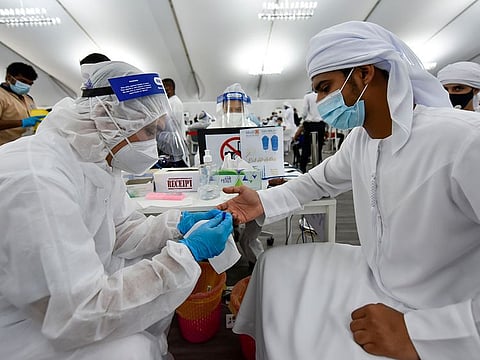 A screening centre at the Ghantoot Rapid Testing facility at the Dubai-Abu Dhabi border.
