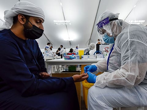 A screening centre at the Ghantoot Rapid testing facility on the Dubai-Abu Dhabi border.