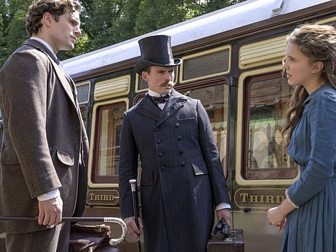 Henry Cavill, Sam Claflin and Millie Bobby Brown in 'Enola Holmes'.