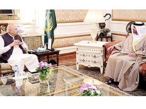 UAE Ambassador to Pakistan Hamad Obaid Al Zaabi meets the Governor of Punjab Mohammad Sarwar at Governor House Lahore to discuss collaboration in varied fields.
