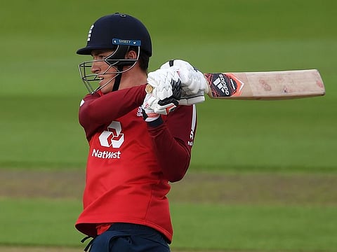 England's Tom Banton plays a shot during the Twenty20 cricket match against Pakistan at Old Trafford cricket ground in Manchester, on August 28, 2020.