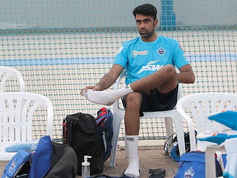 Ravichandran Ashwin gears up at the first practice session of Delhi Capitals at the ICC Academy on Saturday.