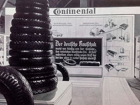 Inmates of a concentration camp north of Berlin were made to walk 11 hours a day around a test track wearing shoes made by Continental with the experimental soles