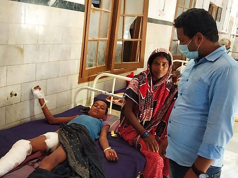 Niraj Kumar, who was seriously wounded during a crocodile attack, is undergoing treatment at hospital.