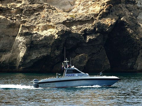 An Omani police boat on duty to uncover smuggling activities.