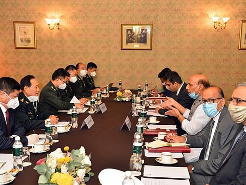 Defence Minister Rajnath Singh meets Chinese Defence Minister General Wei Fenghe in Moscow on Friday.