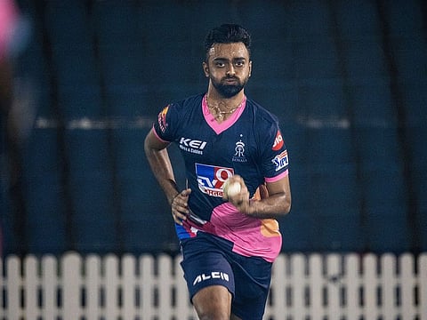 Rajasthan Royals' Jaydev Unadkat comes charging in at the nets at ICC Academy facility.
