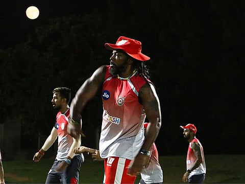 IPL veteran Chris Gayle during a Kings XI Punjab training session in Dubai.