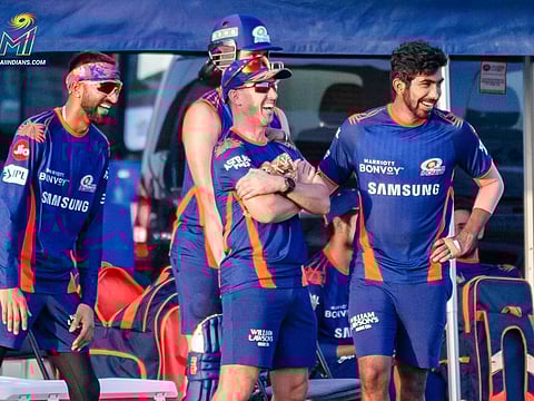 Mumbai Indians share a laugh during training in the UAE