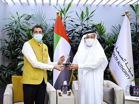 Director General of the Dubai Health Authority(DHA) Humaid Al Qutami receives the Indian Consul General Dr Aman Puri at the DHA headquarters to discuss the possible collaboration in the medical field.