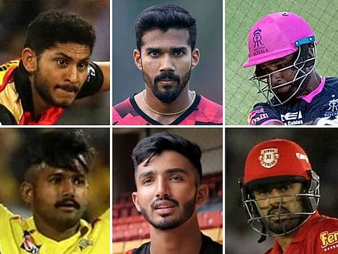 Clockwise from top left: Basil Thampi, Sandeep Warrier, Sanju Samson, Karun Nair, Devdutt Padikkal and K.M. Asif