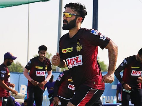 Kolkata Knight Riders captain Dinesh Karthik trains in the UAE.