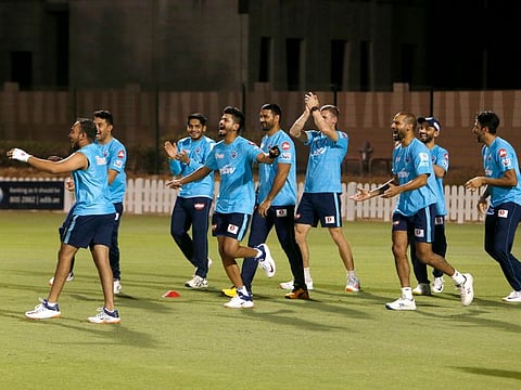 Shreyas Iyer and his Delhi Capitals teammates train in Dubai.