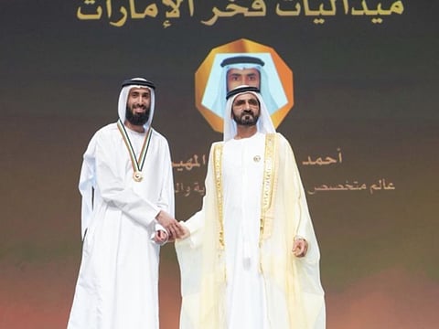 Sheikh Mohammad with Ahmed Almheiri at a recent event.
