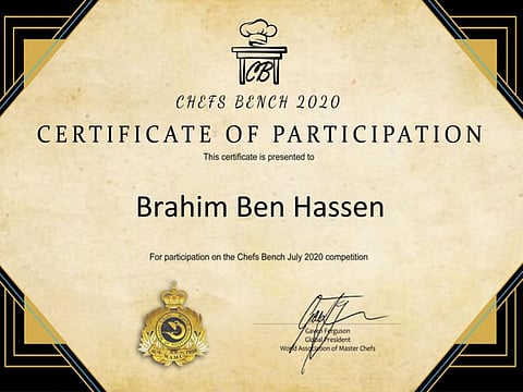 Certifiably tasty! Tunisian chef Brahim Ben Hassen ranked third in the World Association of Master Chefs (WAMC)’ online international competition.