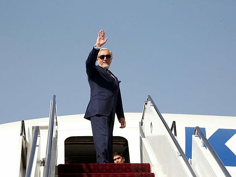 Abdullah Abdullah, Chairman of the High Council for National Reconciliation waves goodbye before departing from Kabul, Afghanistan to Doha, Qatar September 11, 2020.