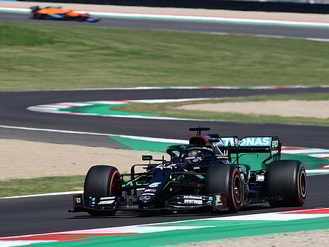 Lewis Hamilton on his way to pole position in the Tusan Grand Prix