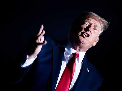 US President Donald Trump speaks during a campaign rally at the Minden-Tahoe airport in Minden, Nevada, on September 12, 2020.