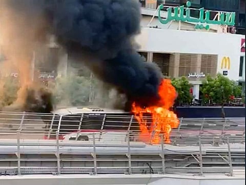 The fire erupted not far from Burjuman shopping mall in Dubai around 5.30pm on Sunday, sending thick black smoke billowing into the evening sky
