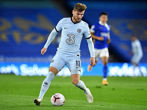Chelsea's Timo Werner in possession against Brighton.