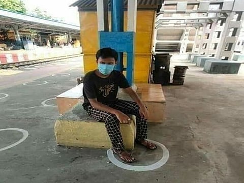 Social distancing circles drawn on the ground at a West Bengal railway station