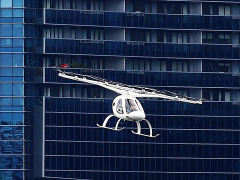 A Volocopter air taxi during a demonstration flight in Singapore. Auto majors Daimler and Geely have invested in Stuttgart-based Volocopter.