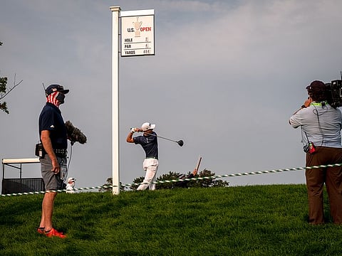 Justin Thomas hits off the tee on Day 1 of the US Open at Winged Foot.