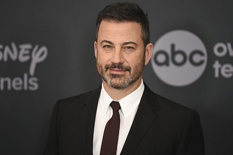 FILE - This May 14, 2019 file photo shows Jimmy Kimmel at the Walt Disney Television 2019 upfront in New York. Kimmel will host the 72nd Emmy Awards awards which will be conducted remotely and air on ABC. (Photo by Evan Agostini/Invision/AP, File)