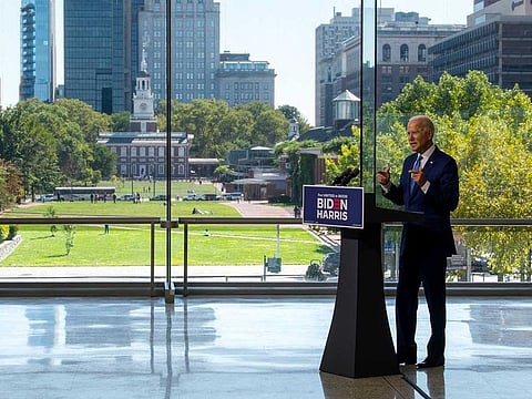 Joe Biden, the Democratic presidential nominee, delivers remarks about the US Supreme Court following the death of Justice Ruth Bader Ginsberg at the National Constitution Centre in Philadelphia on Sept. 20, 2020.