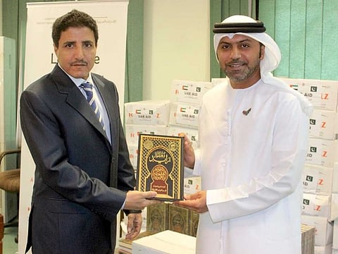 UAE Ambassador Hamad Obaid Ibrahim Al Zaabi with President of International Islamic University Islamabad, Dr. Hathal bin Hamoud Al-Otaibi, when he visited the university on September 22 to gift books and sanitizers as part of UAE Embassy's hygiene campaign amid the pandemic.