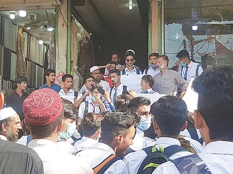 Students protesting a four-year-old girl's rape in Mansehra, Pakistan