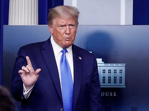 US President Donald Trump speaks to reporters during a news conference in the Brady Press Briefing Room at the White House in Washington, US, September 23, 2020.