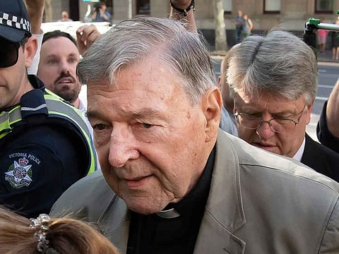 In this Feb. 27, 2019, file photo, Cardinal George Pell arrives at the County Court in Melbourne, Australia