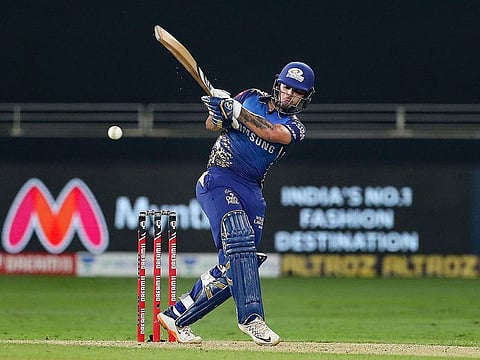 Mumbai Indians batsman Ishan Kishan in full flow during his innings of 99.