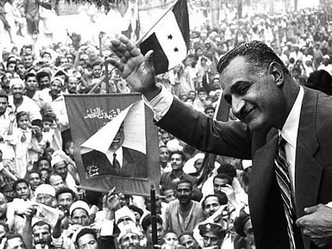 Egypt's President Gamal Abdul Nasser speaking to a crowd in Mansoura, Egypt in the 1960s.