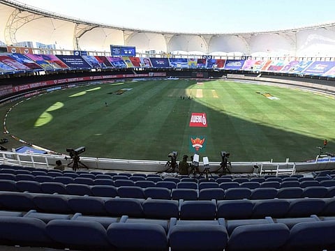 Dubai International Cricket Stadium wears a deserted look ahead of the match between the Royal Challengers Bangalore and the Sunrisers Hyderabad in IPL 2020 in the UAE on September 21, 2020.
