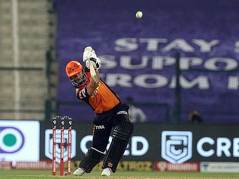 Kane Williamson of Sunrisers Hyderabad plays a shot during the match the Delhi Capitals in the Indian Premier League at the Sheikh Zayed Stadium in Abu Dhabi, the UAE, on September 29. 2020.
