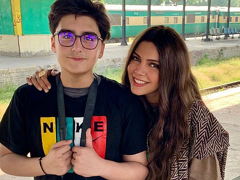Hadiqa Kiani with her adopted son Naaday Ali.