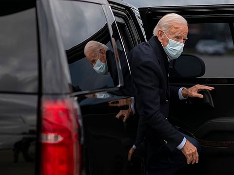 Joe Biden, the Democratic presidential nominee, arrives at an airport after an event in Grand Rapids, Mich., October 2, 2020.
