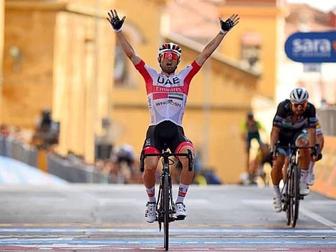 Diego Ulissi rode a perfect race to outsprint Peter Sagan on the uphill finish of Stage Two of the 2020 Giro d’Italia.