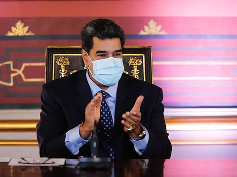 This handout picture released by Venezuelan Presidency shows Venezuela's President Nicolas Maduro attending a meeting with members of the National Constituent Assembly (ANC) at the Federal Legislative Palace in Caracas on September 29, 2020, amid the COVID-19 novel coronavirus pandemic.