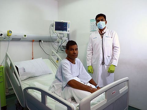 Abu Taher Ismail with Dr Abeesh Pillai at Lifecare Hospital, Abu Dhabi